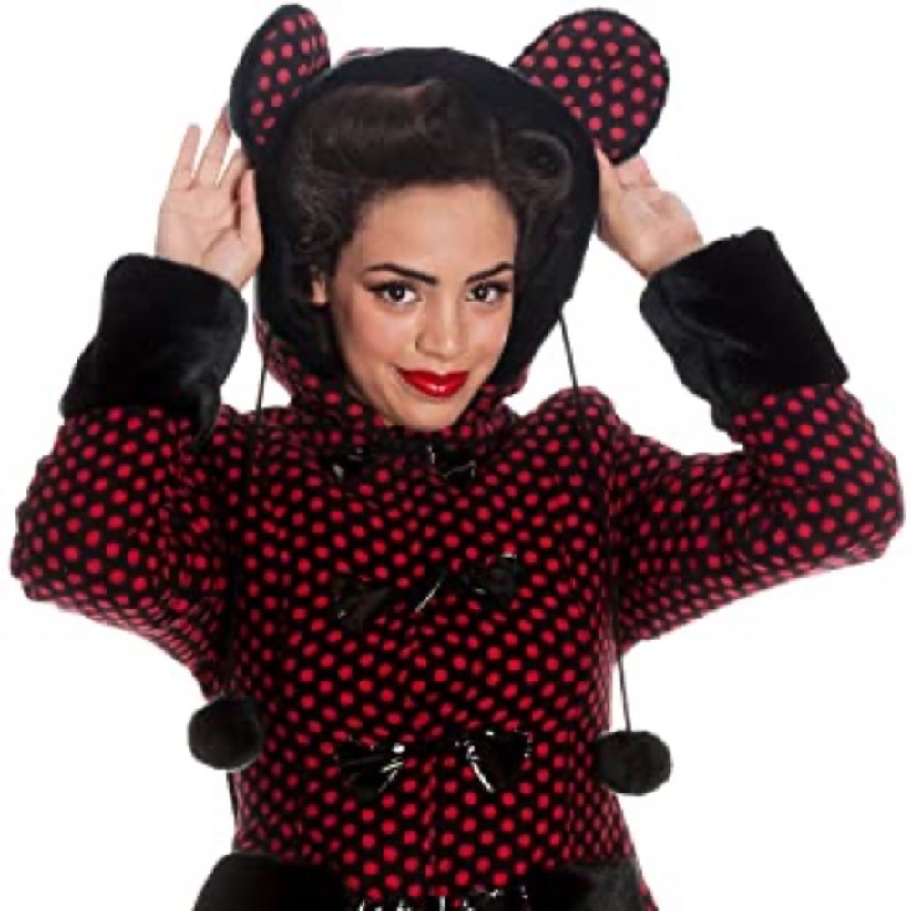 Hell Bunny Polka Dot Toggle Coat w/ faux Fur Trim - Picture 3 of 3